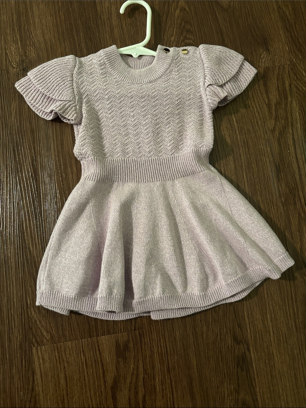 Girls' Pastel Lavender Knit Ruffle-Sleeve Dress